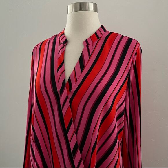 Rachel Zoe Striped Faux Wrap Blouse Long Sleeve Modest Office Colorful Small NWT - Picture 6 of 13